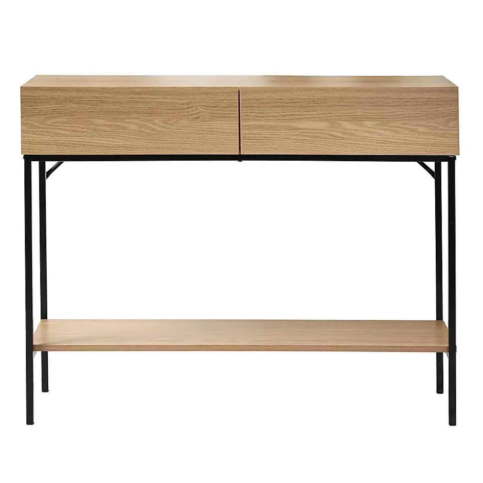 Console 2 Tiroirs 1 Tablette Décor Bois L100 cm - TESSA