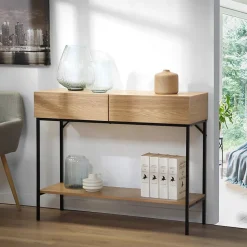 Console 2 Tiroirs 1 Tablette Décor Bois L100 cm - TESSA