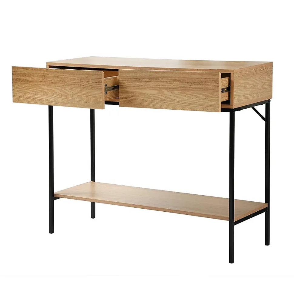 Console 2 Tiroirs 1 Tablette Décor Bois L100 cm - TESSA