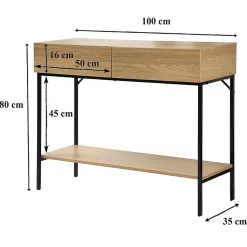 Console 2 Tiroirs 1 Tablette Décor Bois L100 cm - TESSA