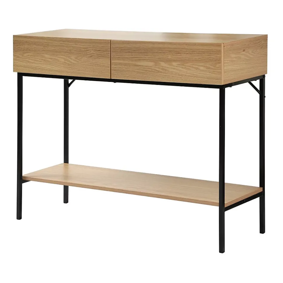 Console 2 Tiroirs 1 Tablette Décor Bois L100 cm - TESSA