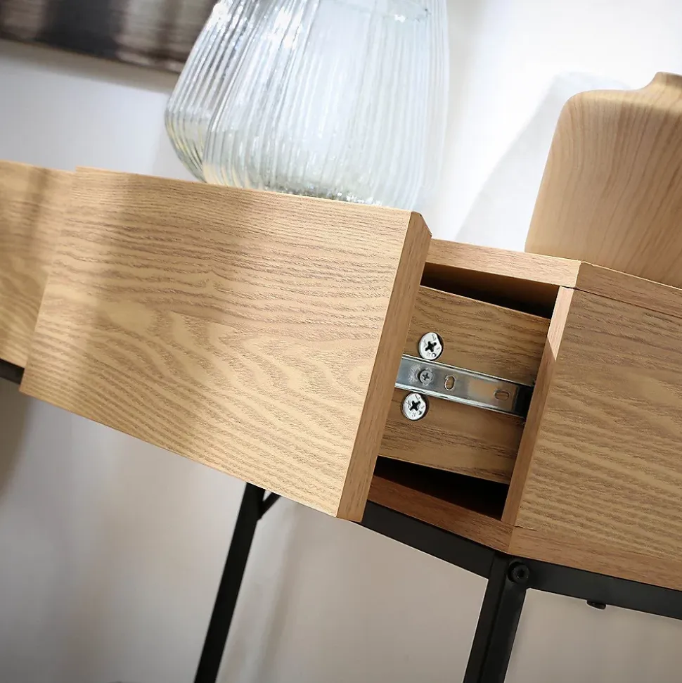 Console 2 Tiroirs 1 Tablette Décor Bois L100 cm - TESSA