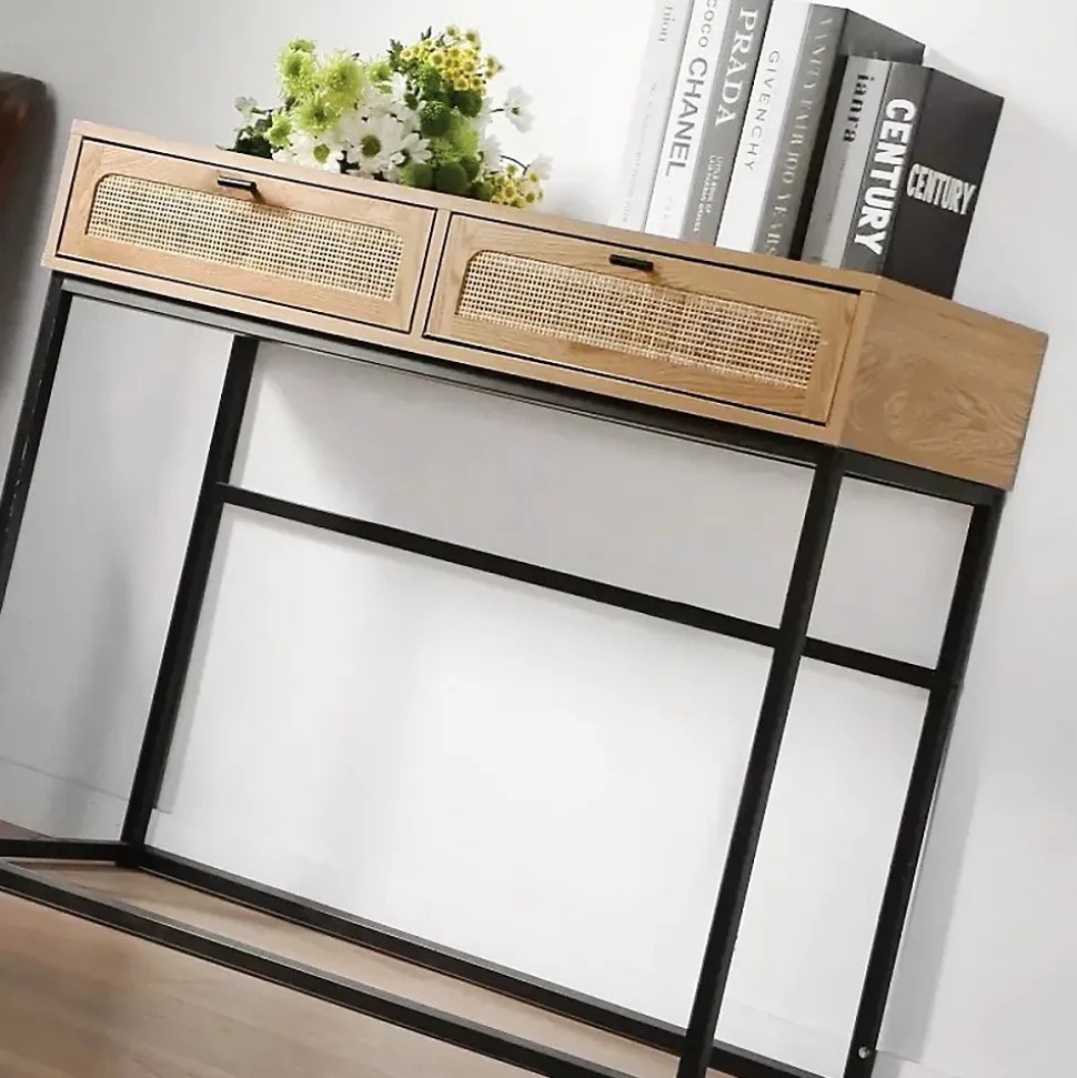 Console 2 Tiroirs avec Cannage Rotin L100cm - JAYA