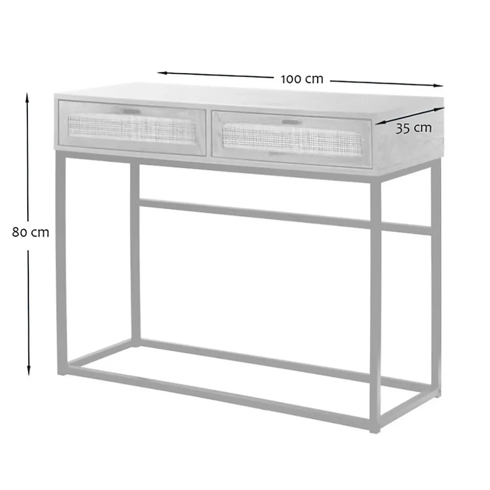 Console 2 Tiroirs avec Cannage Rotin L100cm - JAYA