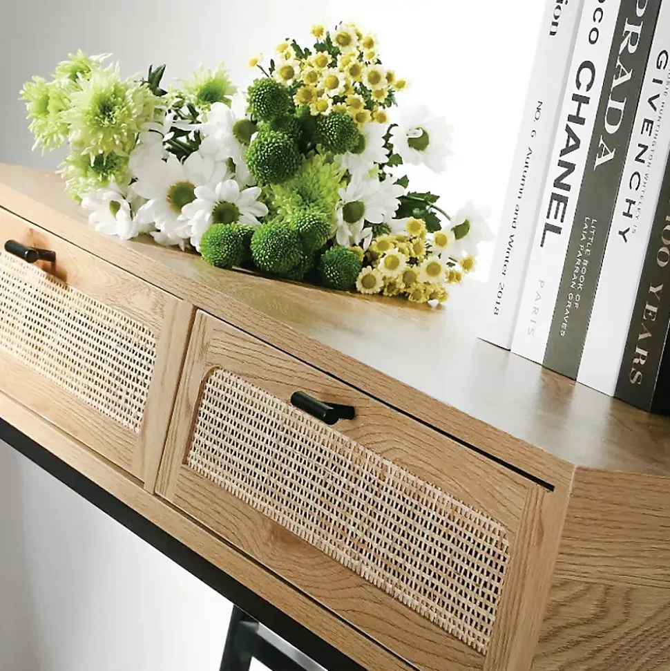Console 2 Tiroirs avec Cannage Rotin L100cm - JAYA