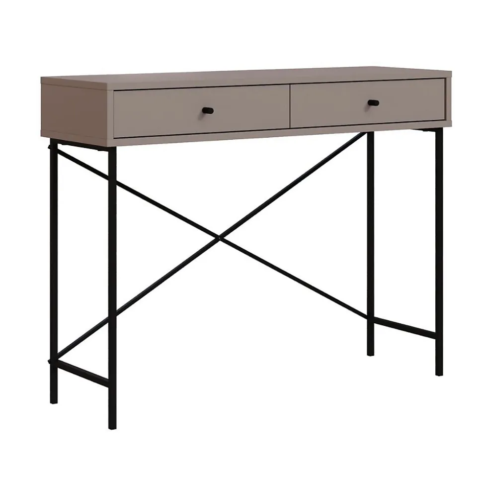 Console 2 Tiroirs Couleur moka et Pieds en Métal L110 cm - Titan