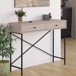 Console 2 Tiroirs Couleur moka et Pieds en Métal L110 cm - Titan