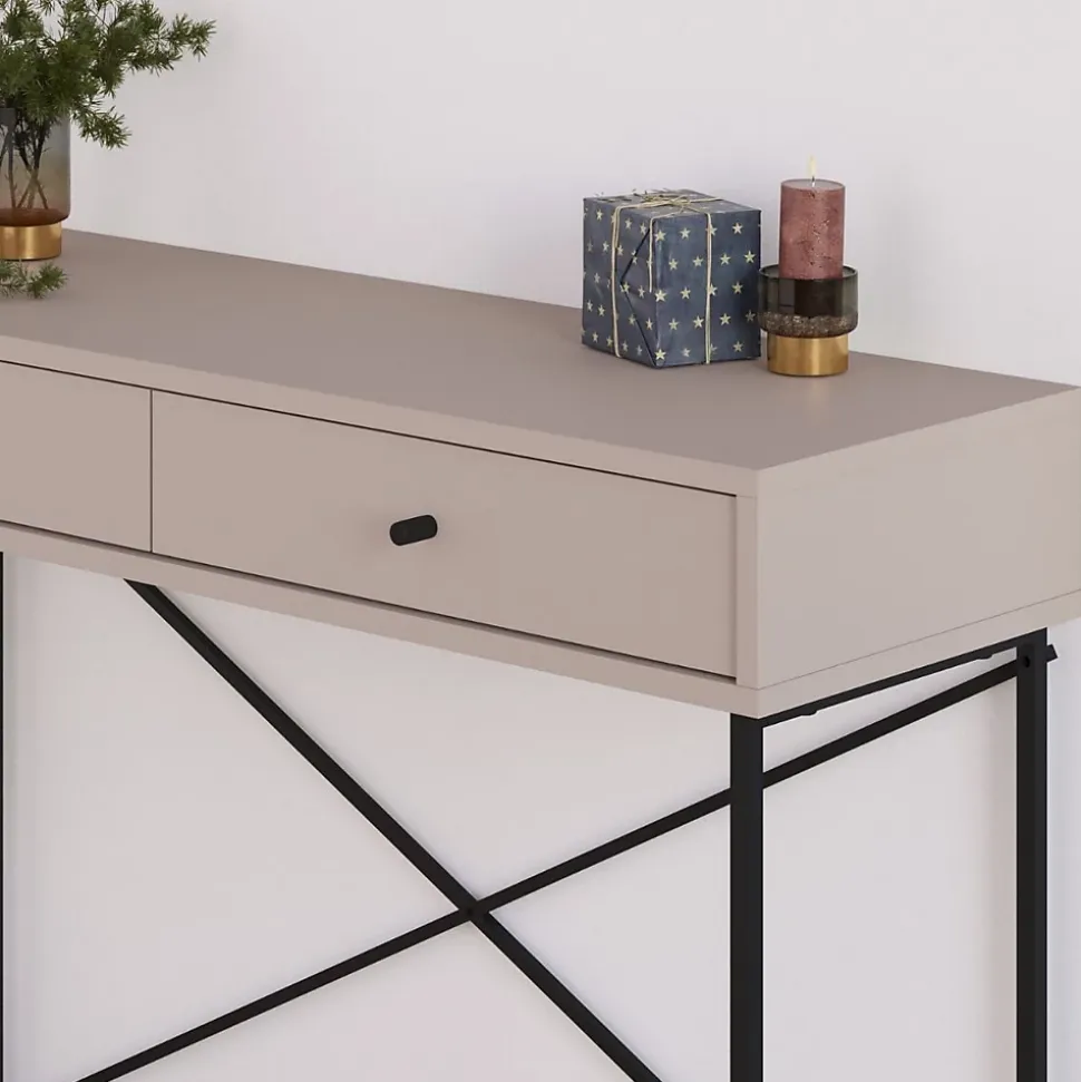 Console 2 Tiroirs Couleur moka et Pieds en Métal L110 cm - Titan