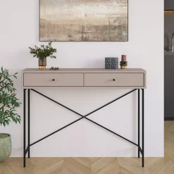 Console 2 Tiroirs Couleur moka et Pieds en Métal L110 cm - Titan