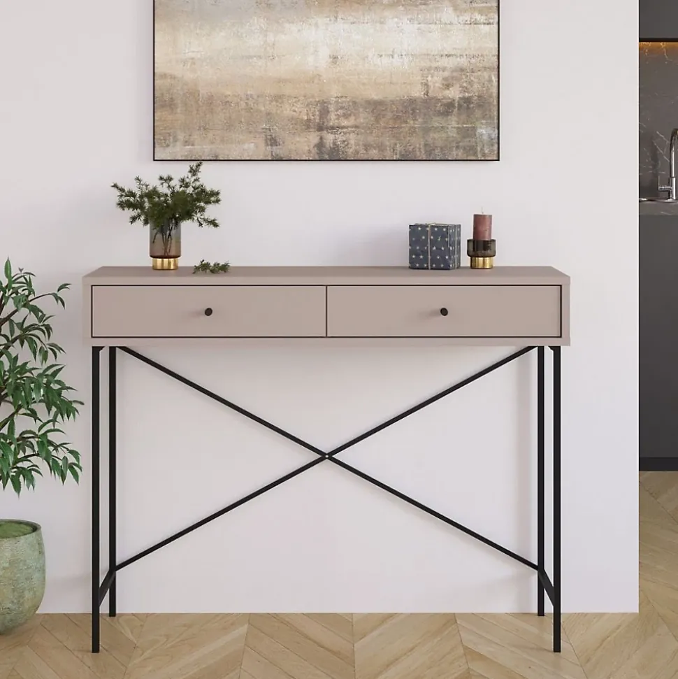 Console 2 Tiroirs Couleur moka et Pieds en Métal L110 cm - Titan