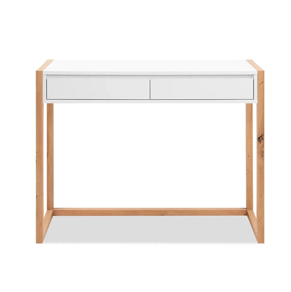 Console 2 tiroirs décor blanc et chêne artisan L100 cm - NOVA