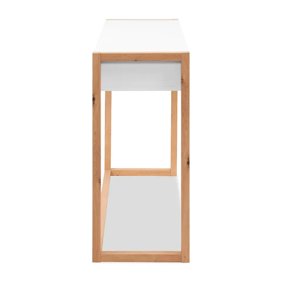 Console 2 tiroirs décor blanc et chêne artisan L100 cm - NOVA