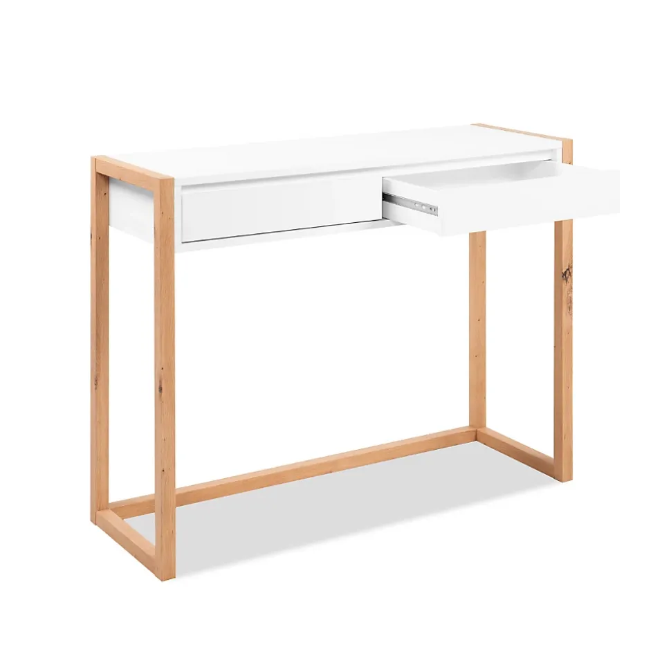 Console 2 tiroirs décor blanc et chêne artisan L100 cm - NOVA