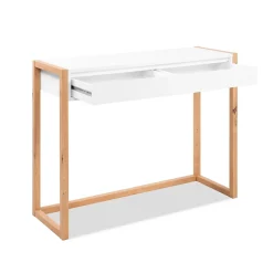 Console 2 tiroirs décor blanc et chêne artisan L100 cm - NOVA