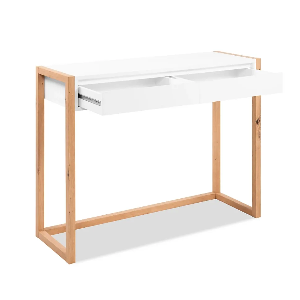 Console 2 tiroirs décor blanc et chêne artisan L100 cm - NOVA