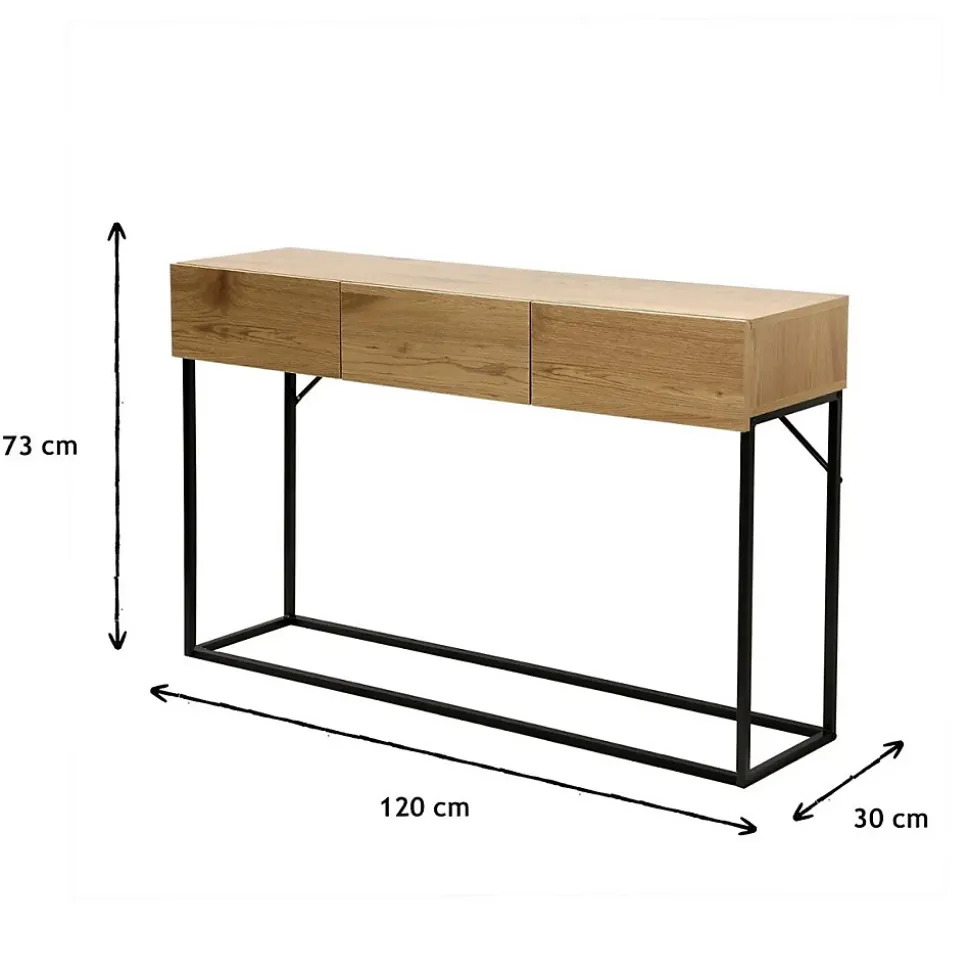 Console 3 Tiroirs Décor Chêne L120cm