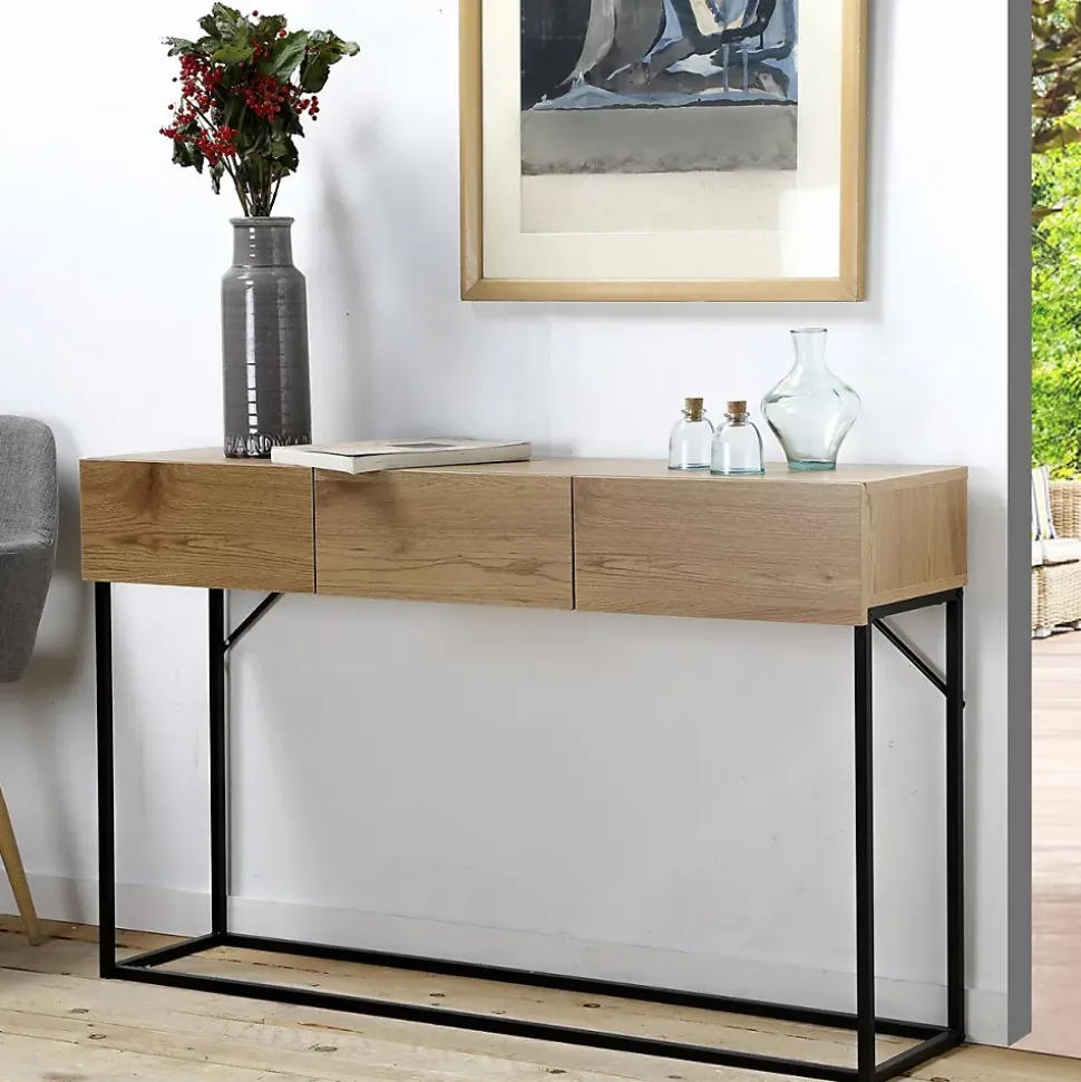 Console 3 Tiroirs Décor Chêne L120cm