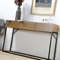 Console 3 Tiroirs Décor Chêne L120cm
