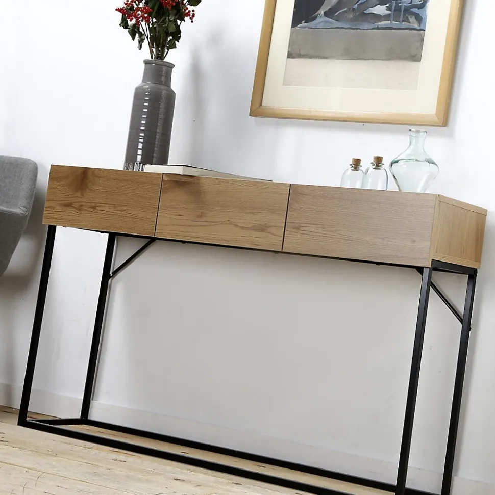 Console 3 Tiroirs Décor Chêne L120cm