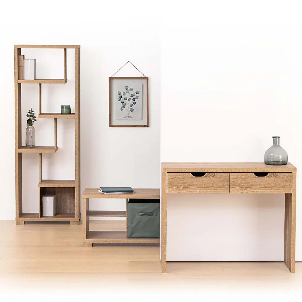 Console 2 tiroirs Effet chêne naturel Bivoak - Atmosphera