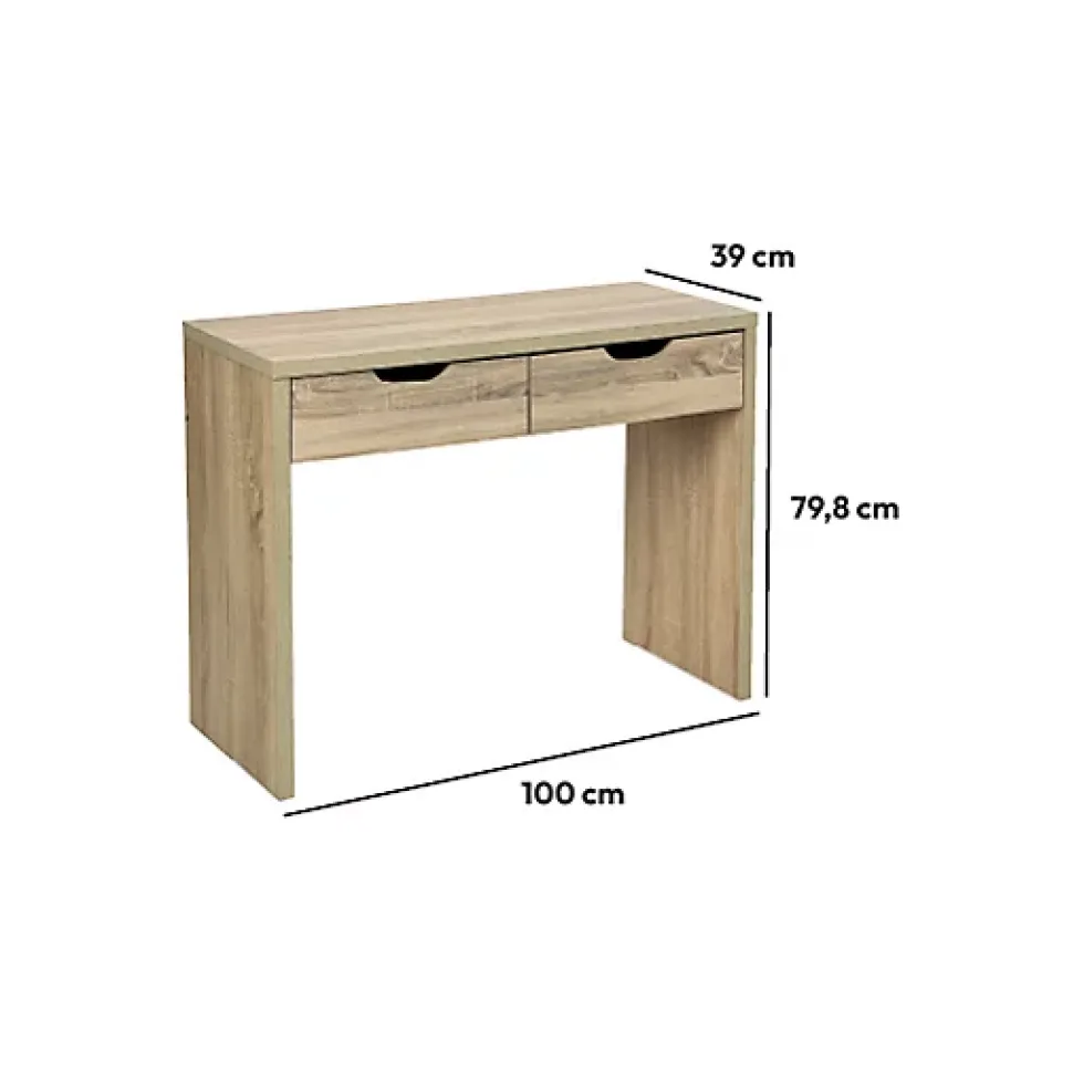 Console 2 tiroirs Effet chêne naturel Bivoak - Atmosphera