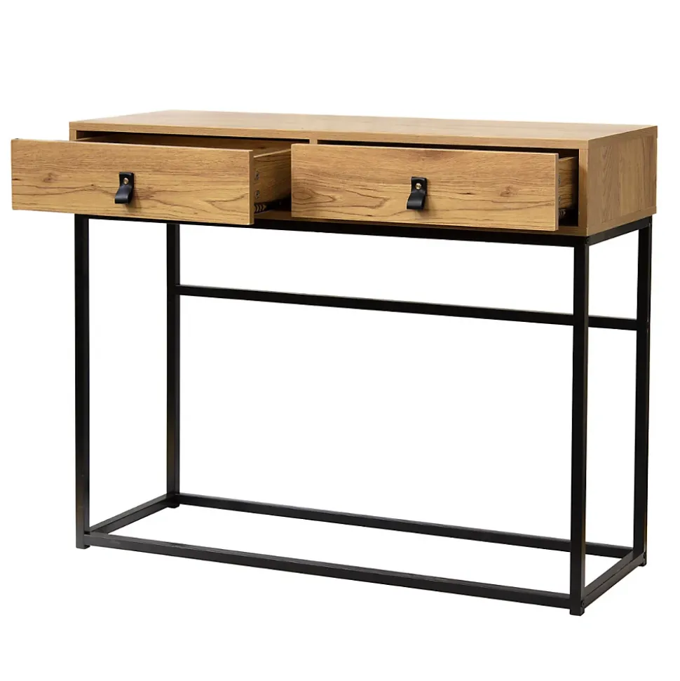 Console 2 Tiroirs Pieds Métal Effet Chêne - JILL