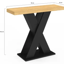 Console ALICIA plateau bois et pied X noir
