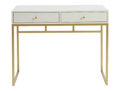 Console avec 2 tiroirs en MDF - Blanc et doré - CODENIO