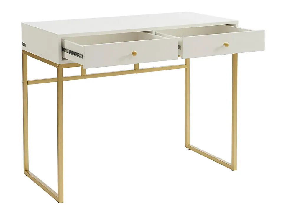 Console avec 2 tiroirs en MDF - Blanc et doré - CODENIO