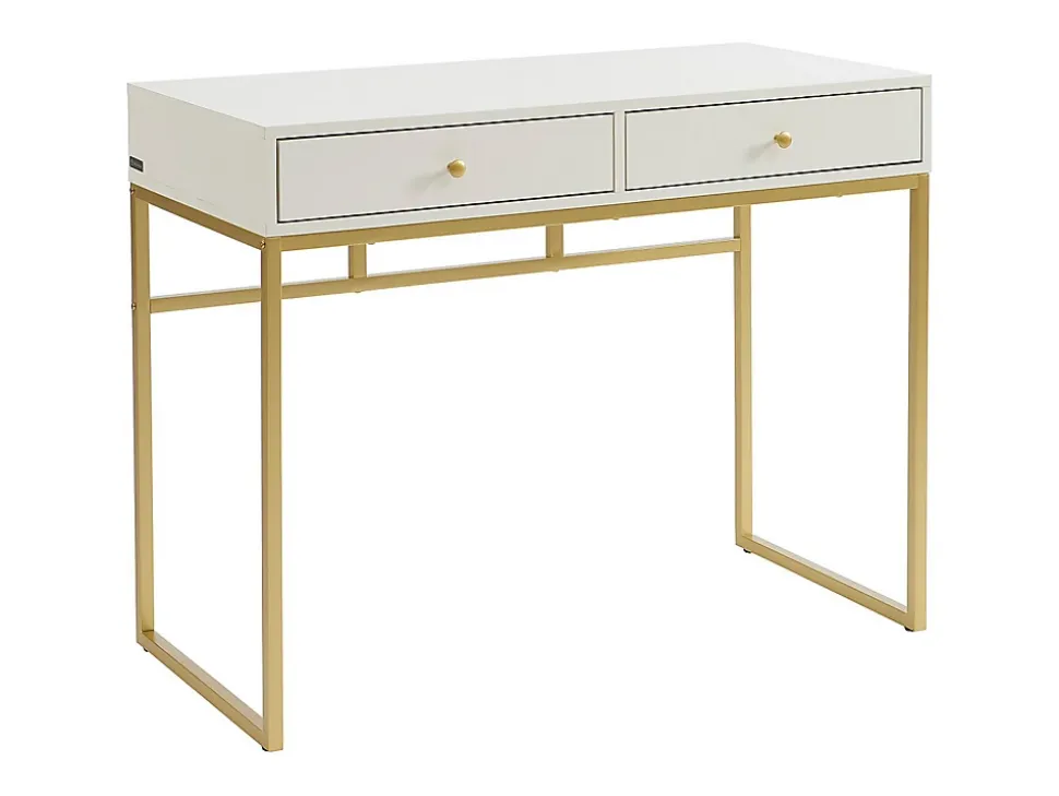 Console avec 2 tiroirs en MDF - Blanc et doré - CODENIO