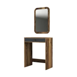 Console Baunei, Table polyvalente, Armoire de rangement, Bureau du couloir, 70x85 h40 cm, Noyer et Anthracite