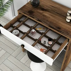 Console Baunei, Table polyvalente, Armoire de rangement, Bureau du couloir, 70x85 h40 cm, Noyer et Blanc