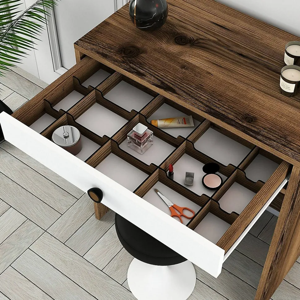 Console Baunei, Table polyvalente, Armoire de rangement, Bureau du couloir, 70x85 h40 cm, Noyer et Blanc