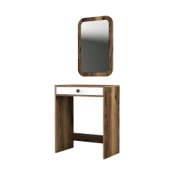 Console Baunei, Table polyvalente, Armoire de rangement, Bureau du couloir, 70x85 h40 cm, Noyer et Blanc
