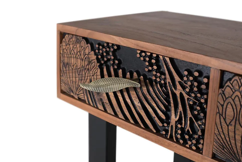 Console bois d'acacia teint naturelle et métal