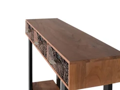 Console bois d'acacia teint naturelle et métal