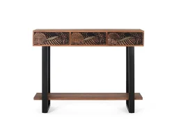 Console bois d'acacia teint naturelle et métal