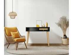 Console cannage "Marine" 100 x 29 x 81 cm Noir