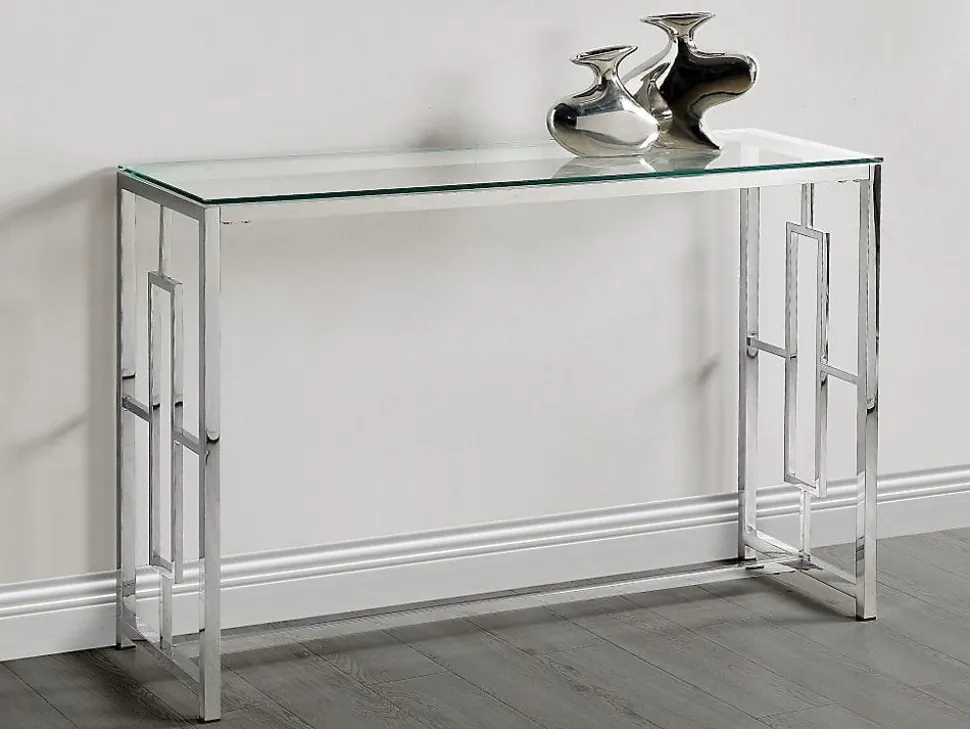 Console CLOTILDE - Verre trempé et acier - Chromé