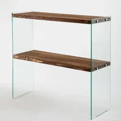 Console Dacell, Table polyvalente, Armoire de rangement, Bureau du couloir, 90x30h80 cm, Noyer