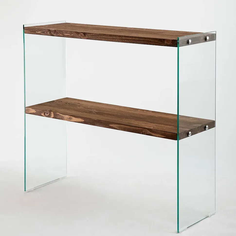 Console Dacell, Table polyvalente, Armoire de rangement, Bureau du couloir, 90x30h80 cm, Noyer