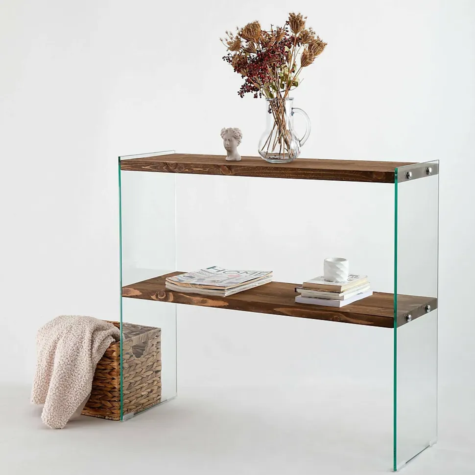 Console Dacell, Table polyvalente, Armoire de rangement, Bureau du couloir, 90x30h80 cm, Noyer