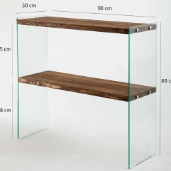 Console Dacell, Table polyvalente, Armoire de rangement, Bureau du couloir, 90x30h80 cm, Noyer