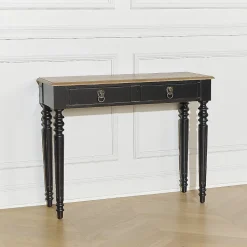 Console d'entrée ANGLOIS Style shabby chic, plateau en chêne, patine blanche ou noire
