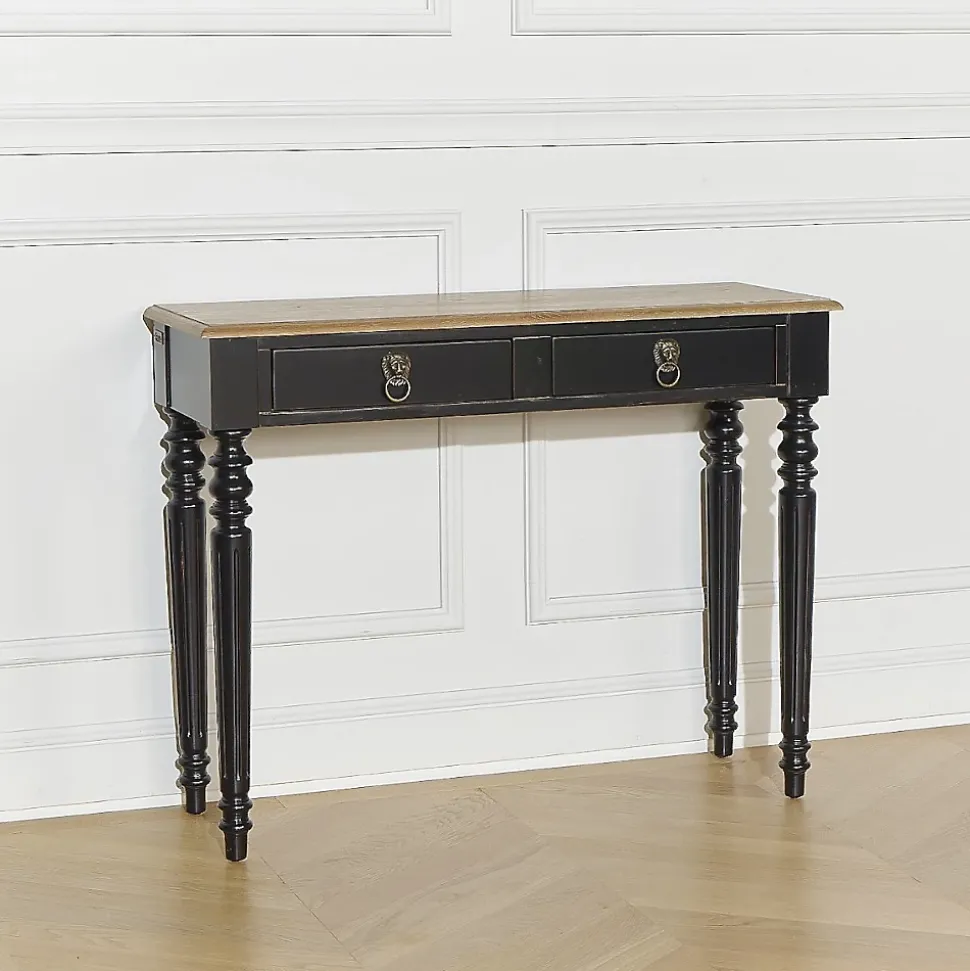 Console d'entrée ANGLOIS Style shabby chic, plateau en chêne, patine blanche ou noire