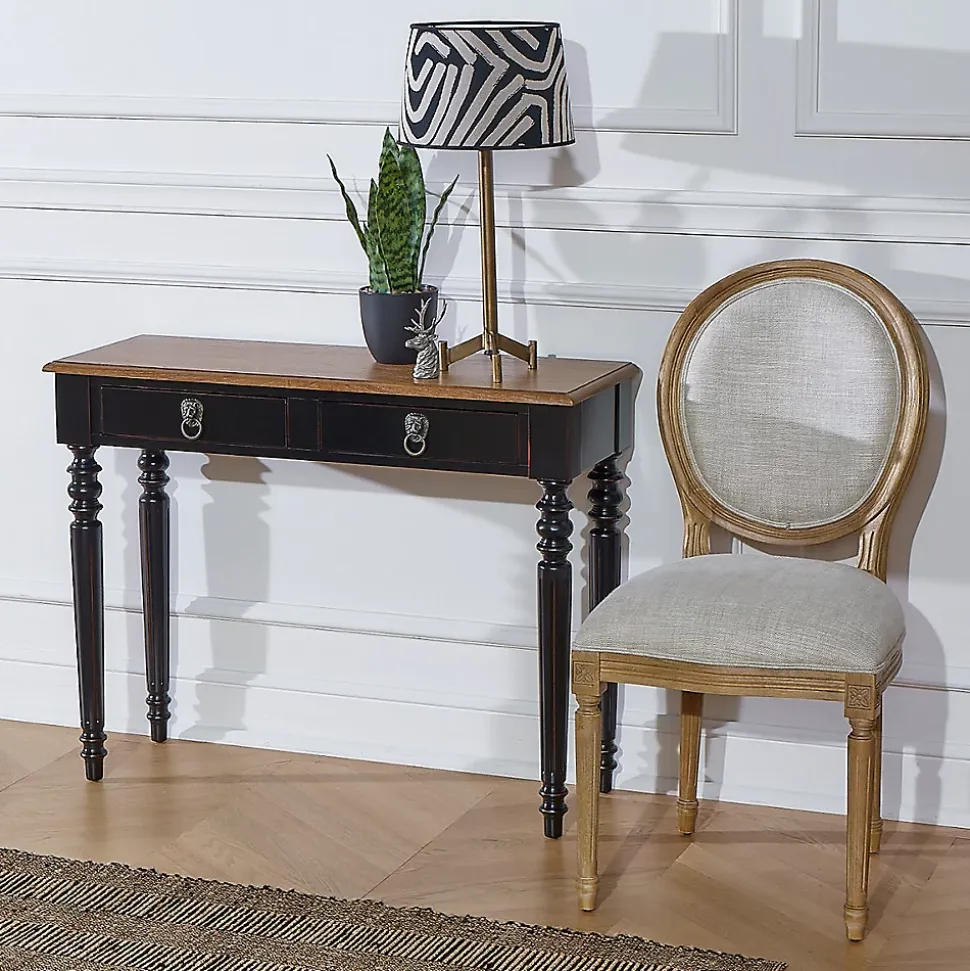 Console d'entrée ANGLOIS Style shabby chic, plateau en chêne, patine blanche ou noire
