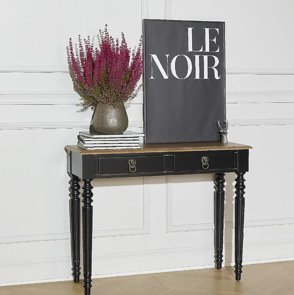 Console d'entrée ANGLOIS Style shabby chic, plateau en chêne, patine blanche ou noire