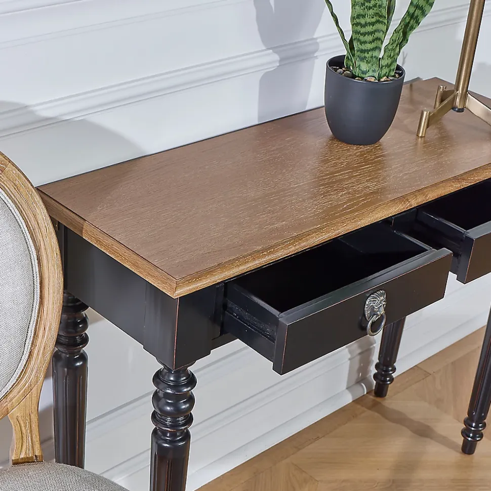 Console d'entrée ANGLOIS Style shabby chic, plateau en chêne, patine blanche ou noire