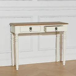 Console d'entrée ANGLOIS Style shabby chic, plateau en chêne, patine blanche ou noire