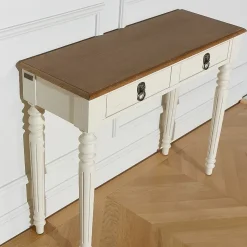 Console d'entrée ANGLOIS Style shabby chic, plateau en chêne, patine blanche ou noire